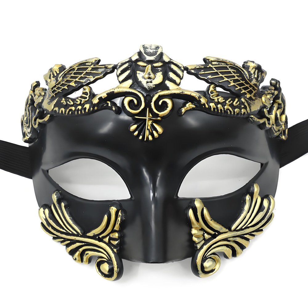 AMWYODK Men's masquerade black masks Venice masks are used for Halloween masks, carnival masks, and Easter parties.(Black and Gold)
