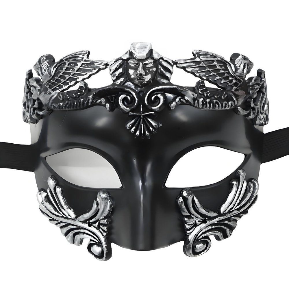 AMWYODK Men's masquerade black masks Venice masks are used for Halloween masks, carnival masks, and Easter parties. (Black and silver)