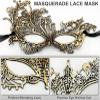 AMWYODK 2 Pack Couple masquerade mask set, masquerade mask men Venetian mask, thickened lace mask, Halloween, carnival, carnival mask (GOLD) view 3