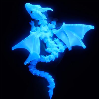 Maxdecoer 15.75" Luminous Blue 3D Printed Articulated Dragon Toy, Large Glowing Dragon Desk Pet Fidget Toy for Kids Adults, Jointed Figurine Gift
