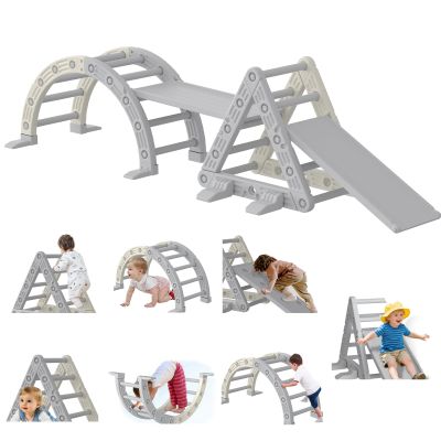 9-in-1 Pikler Triangle Set, HDPE PP Plastic Durable 1-8 Toddler Climbing Toys Indoor with Arch, Ramp, Ladder & Slide, Indoor Montessori Toddler Playground Jungle Gym Playset for Toddlers, White