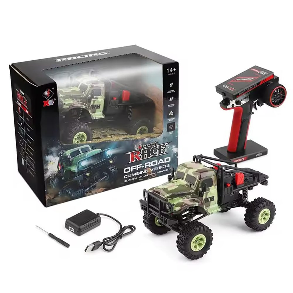 1:18 Scale RC Rock Crawler, 2.4GHz 4WD High Torque Remote Control Off-Road Truck with LED Lights, 7.4V Rechargeable All-Terrain Climbing Vehicle for Adult Hobbyists