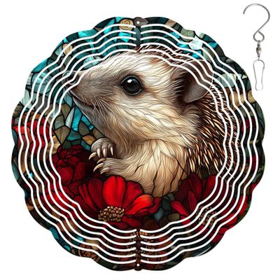 10-Inch Metal Wind Spinner Hedgehog in Red Flowers 3D Wildlife Wind Spinner, Unique Metal Hanging Kinetic Wind Sculpture Ornament Gifts for Animal LoversGarden Patio Lawn Indoor Outdoor Decor