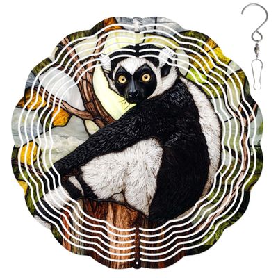 10-Inch Metal Wind Spinner Ruffed Lemur 3D Wildlife Wind Spinner, Unique Metal Hanging Kinetic Wind Sculpture Ornament Gifts for Animal Lovers Yard Art Garden Patio Lawn Indoor Outdoor Decor