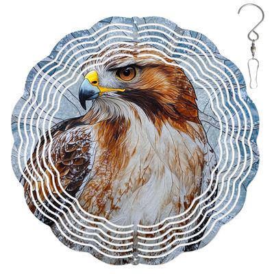 10-Inch Metal Wind Spinner Red-Tailed Hawk 3D Raptor Wind Spinner, Unique Metal Hanging Kinetic Wind Sculpture Ornament Gift for Bird Lovers Yard Art Garden Patio Lawn Indoor Outdoor Decor (1)