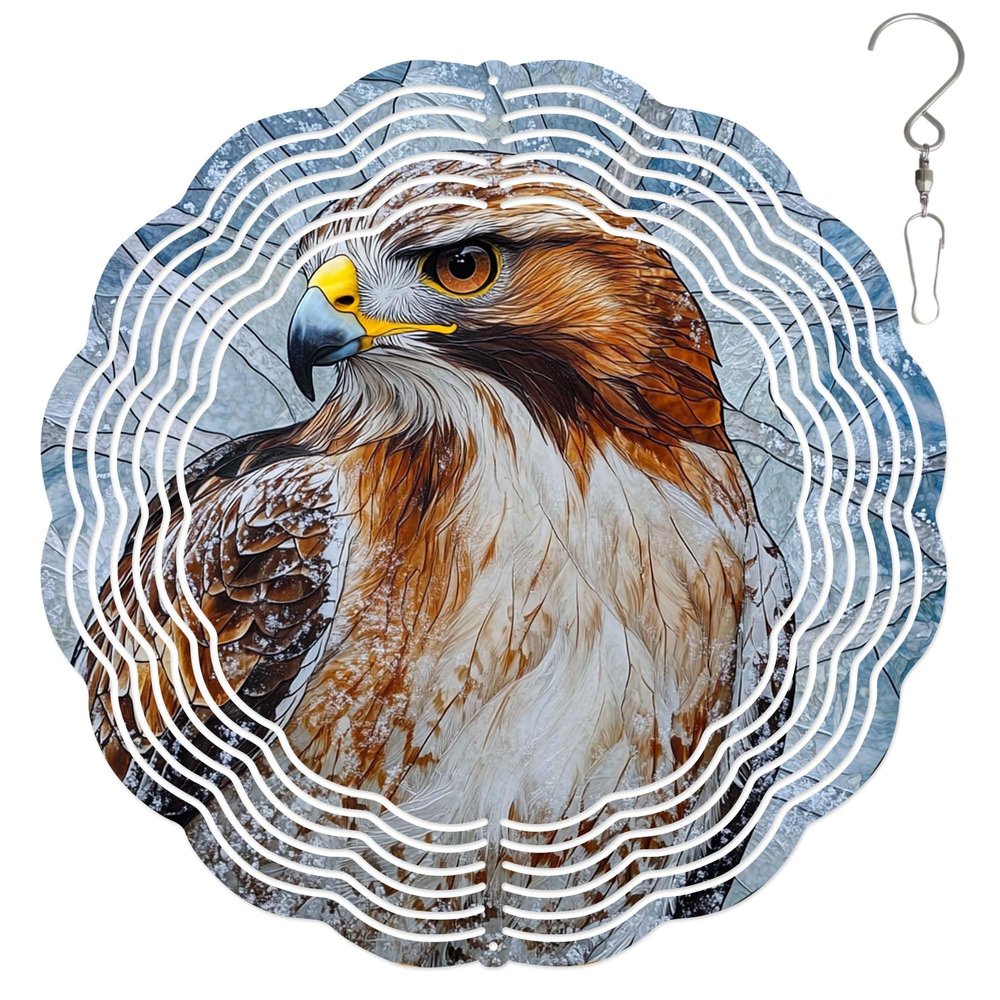 10-Inch Metal Wind Spinner Red-Tailed Hawk 3D Raptor Wind Spinner, Unique Metal Hanging Kinetic Wind Sculpture Ornament Gift for Bird Lovers Yard Art Garden Patio Lawn Indoor Outdoor Decor (1)