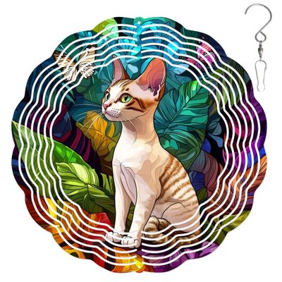 10-Inch Metal Wind Spinner Tabby Devon Rex Cat 3D Pet Wind Spinner, Unique Metal Hanging Kinetic Wind Sculpture Ornament Gifts for Pet Lovers Yard Art Garden Patio Lawn Indoor Outdoor Decor