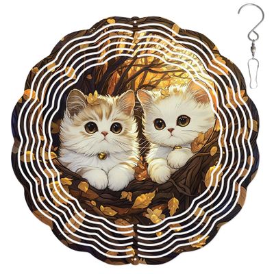 10-Inch Metal Wind Spinner Two Kittens in Tree Nook 3D Pet Wind Spinner, Unique Metal Hanging Kinetic Wind Sculpture Ornament Gifts for Pet Lovers Yard Art Garden Patio Lawn Indoor Outdoor Decor