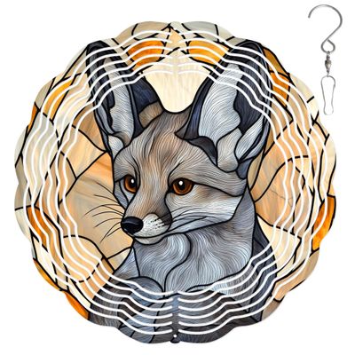 10-Inch Metal Wind Spinner Gray Large-Eared Fox 3D Wildlife Wind Spinner, Unique Metal Hanging Kinetic Wind Sculpture Ornament Gifts for Animal Lovers Yard Art Garden Patio Lawn Indoor Outdoor Decor