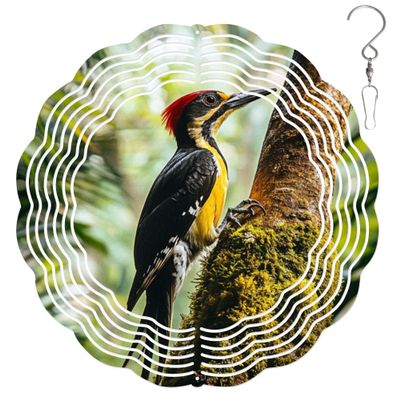 10-Inch Metal Wind Spinner Woodpecker 3D Bird Wind Spinner, Unique Metal Hanging Kinetic Wind Sculpture Ornament Gift for Bird Lovers Yard Art Garden Patio Lawn Indoor Outdoor Decor