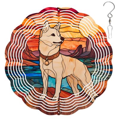 10-Inch Metal Wind Spinner White Shiba Inu in Sunset 3D Dog Wind Spinner, Unique Metal Hanging Kinetic Wind Sculpture Ornament Gift for Pet Lovers Yard Art Garden Patio Lawn Indoor Outdoor Decor (2)
