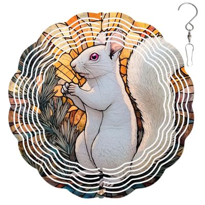 10-Inch Metal Wind Spinner White Squirrel 3D Wildlife Wind Spinner, Unique Metal Hanging Kinetic Wind Sculpture Ornament Gifts for Animal Lovers Yard Art Garden Patio Lawn Indoor Outdoor Decor