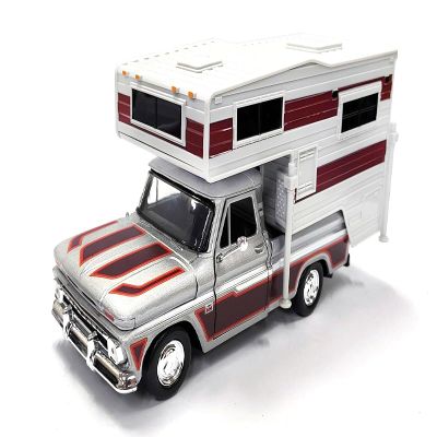 1966 C10 Fleetside Pickup Truck Silver Metallic with Brown Sides with Camper Shell American Classics Series 1/24 Diecast Model Car by Motormax 75330-73355SIL