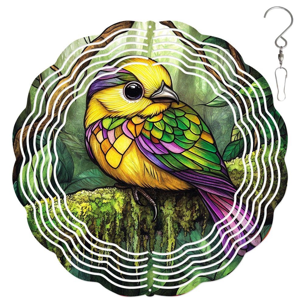 10-Inch Metal Wind Spinner Lorikeet 3D Bushtit Bird Wind Spinner, Unique Metal Hanging Kinetic Wind Sculpture Ornament Gift for Bird Lovers Yard Art Garden Patio Lawn Indoor Outdoor Decor