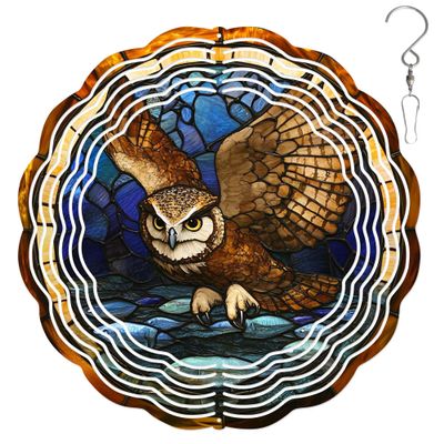 10-Inch Metal Wind Spinner Owl Spreading Wings 3D Raptor Wind Spinner, Unique Metal Hanging Kinetic Wind Sculpture Ornament Gift for Bird Lovers Yard Art Garden Patio Lawn Indoor Outdoor Decor