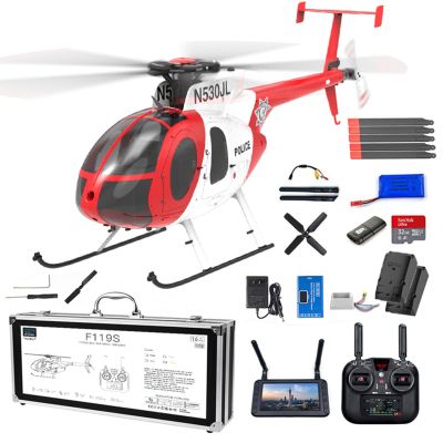 YGWXYYZJ F119S MD500 6-Axis Gyroscope RC Helicopter with Flybarless Rotor Head, 6G/3D Switchable Modes Openable Cockpit - Remote Control Helicopter RTF for Beginner & Adults(Red,with Camera)