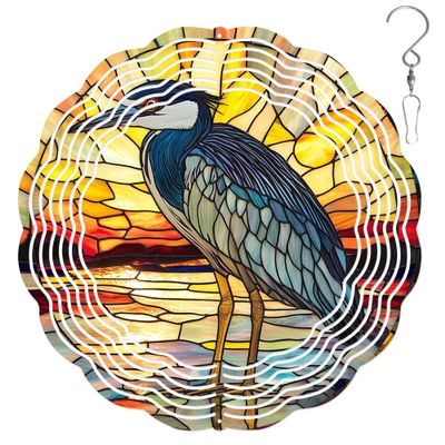 10-Inch Metal Wind Spinner Black-Crowned Night Heron 3D Bird Wind Spinner, Unique Metal Hanging Kinetic Wind Sculpture Ornament Gift for Bird Lovers Yard Art Garden Patio Lawn Indoor Outdoor Decor