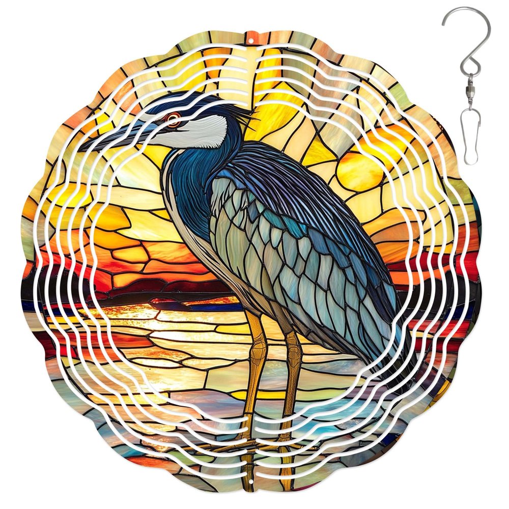 10-Inch Metal Wind Spinner Black-Crowned Night Heron 3D Bird Wind Spinner, Unique Metal Hanging Kinetic Wind Sculpture Ornament Gift for Bird Lovers Yard Art Garden Patio Lawn Indoor Outdoor Decor