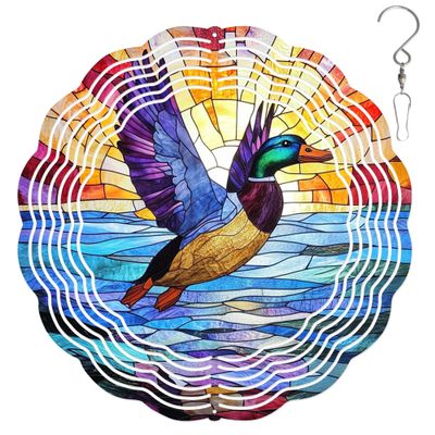 10-Inch Metal Wind Spinner Mallard Taking Flight 3D Duck Wind Spinner, Unique Metal Hanging Kinetic Wind Sculpture Ornament Gifts for Animal Lovers Yard Art Garden Patio Lawn Indoor Outdoor Decor