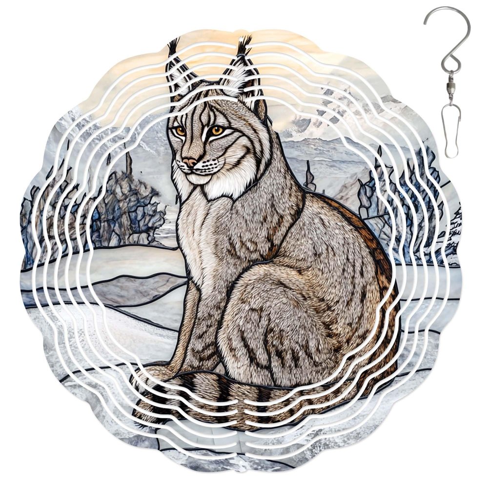 10-Inch Metal Wind Spinner Canadian Lynx 3D Wildlife Wind Spinner, Unique Metal Hanging Kinetic Wind Sculpture Ornament Gifts for Animal Lovers Yard Art Garden Patio Lawn Indoor Outdoor Decor