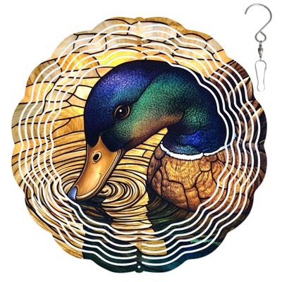 10-Inch Metal Wind Spinner Mandarin Duck Dipping in Water 3D Wind Spinner, Unique Metal Hanging Kinetic Wind Sculpture Ornament Gifts for Animal Lovers Yard Art Garden Patio Lawn Indoor Outdoor Decor