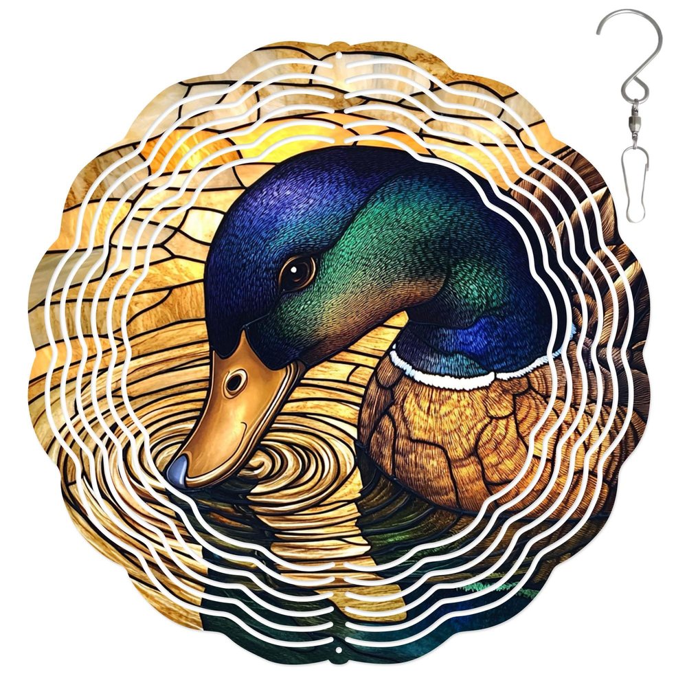 10-Inch Metal Wind Spinner Mandarin Duck Dipping in Water 3D Wind Spinner, Unique Metal Hanging Kinetic Wind Sculpture Ornament Gifts for Animal Lovers Yard Art Garden Patio Lawn Indoor Outdoor Decor