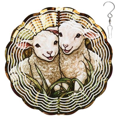10-Inch Metal Wind Spinner Two Lambs Brother 3D Animal Wind Spinner, Unique Metal Hanging Kinetic Wind Sculpture Ornament Gifts for Women Yard Art Garden Patio Lawn Indoor Outdoor Decor