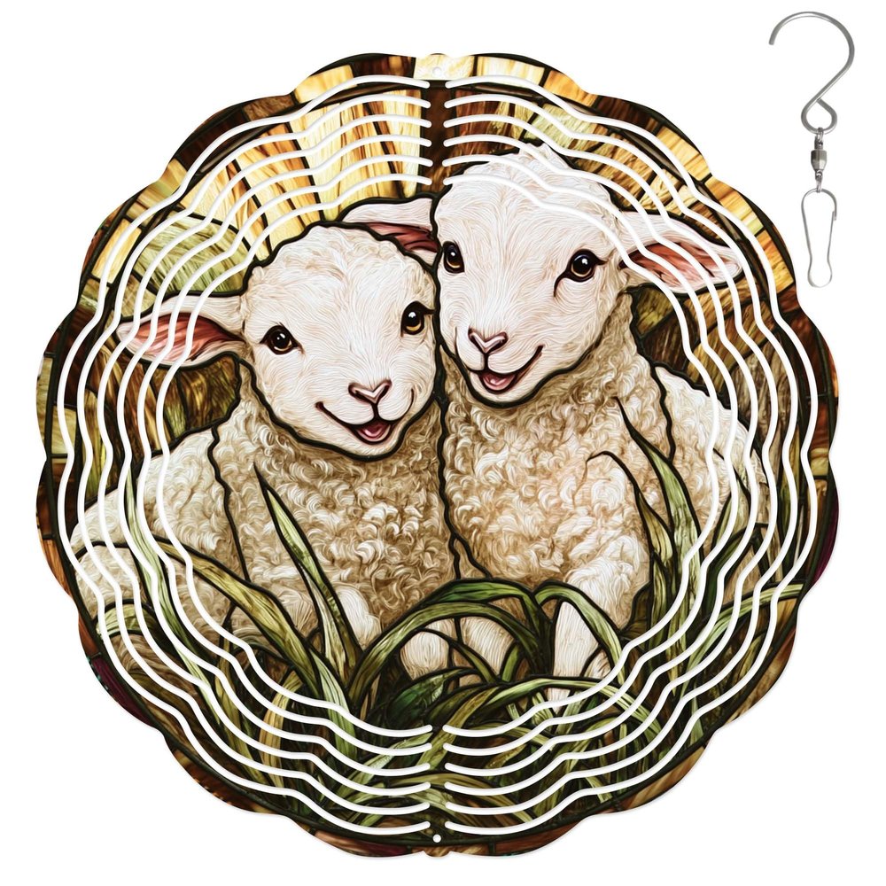 10-Inch Metal Wind Spinner Two Lambs Brother 3D Animal Wind Spinner, Unique Metal Hanging Kinetic Wind Sculpture Ornament Gifts for Women Yard Art Garden Patio Lawn Indoor Outdoor Decor