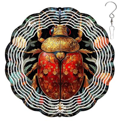 10-Inch Metal Wind Spinner Beetle in Gold and Red 3D Insect Wind Spinner, Unique Metal Hanging Kinetic Wind Sculpture Ornament Yard Art Garden Patio Lawn Indoor Outdoor Decor