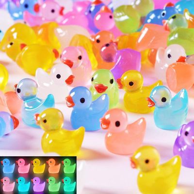 100 PCS Glow in The Dark Mini Ducks - Whimsical Luminous Ducklings for DIY Dollhouse/River Landscape/Vase Filler/Fairy Garden Decoration Multicoloured (100pcs)