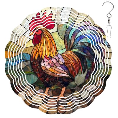 10-Inch Metal Wind Spinner Rooster on Pebbles 3D Wind Spinner, Unique Metal Hanging Kinetic Wind Sculpture Ornament Gift for Animal Lovers Yard Art Garden Patio Lawn Indoor Outdoor Decor