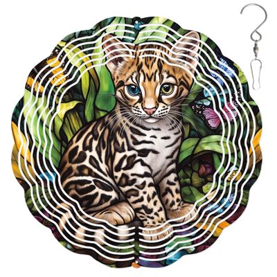10-Inch Metal Wind Spinner Ocelot Kitten 3D Wildlife Wind Spinner, Unique Metal Hanging Kinetic Wind Sculpture Ornament Gift for Animal Lovers Yard Art Garden Patio Lawn Indoor Outdoor Decor (2)