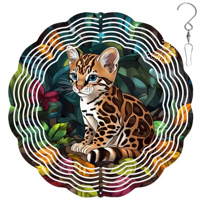 10-Inch Metal Wind Spinner Ocelot Kitten 3D Wildlife Wind Spinner, Unique Metal Hanging Kinetic Wind Sculpture Ornament Gift for Animal Lovers Yard Art Garden Patio Lawn Indoor Outdoor Decor (1)