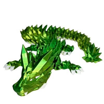 24" Deluxe 3D Printed Crystal Dragon  Flexible Articulating and Large Size at 24 inches (Dark Green Light Green Metalic Dual Color Gradient)