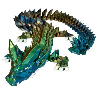 24" Deluxe 3D Printed Crystal Dragon  Flexible Articulating and Large Size at 24 inches (Blue Green Copper Metalic TRI Color Gradient)