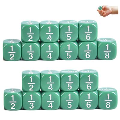 20Pcs Fraction Dice Multi Faceted Math Dice Educational Class Set Table Game Accessories for Kids Math Practice, Green