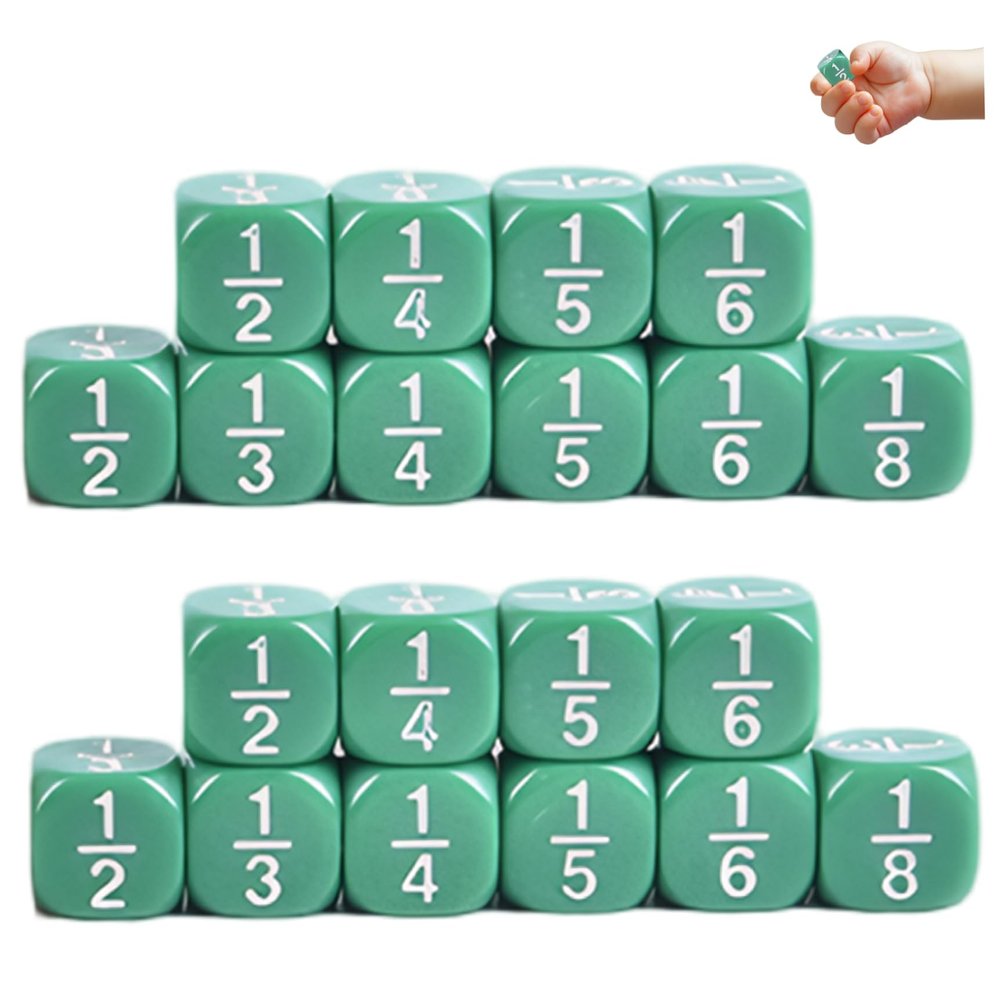 20Pcs Fraction Dice Multi Faceted Math Dice Educational Class Set Table Game Accessories for Kids Math Practice, Green