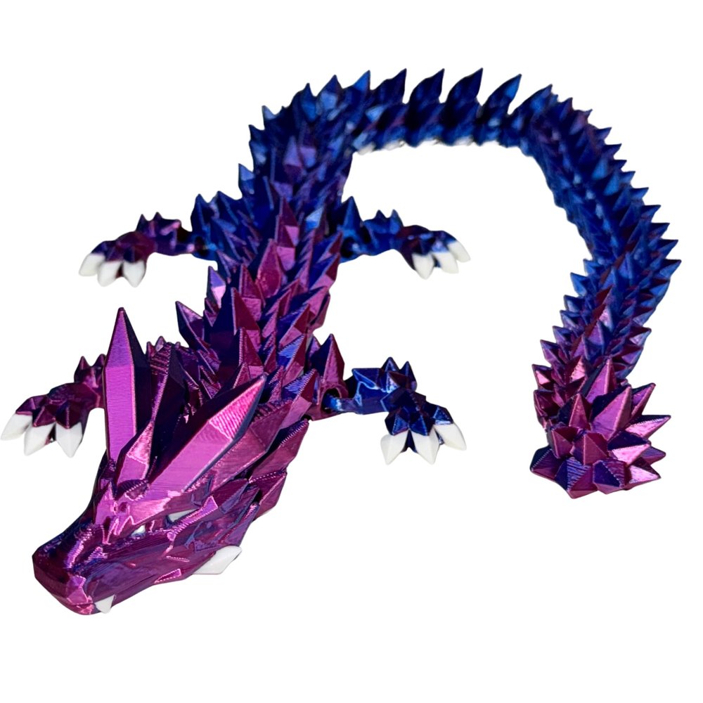 24" Deluxe 3D Printed Crystal Dragon  Flexible Articulating and Large Size at 24 inches (Blue Purple Metalic Dual Color Gradient)