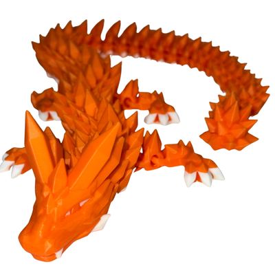 24" Deluxe 3D Printed Crystal Dragon  Flexible Articulating and Large Size at 24 inches (Orange)