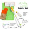 Quiggly Toddler Spray Mop Bundle  for Ages 35 - Two-Handed Montessori Cleaning Toy with Real Water Sprayer + 2 Extra Washable Mop Pads view 3