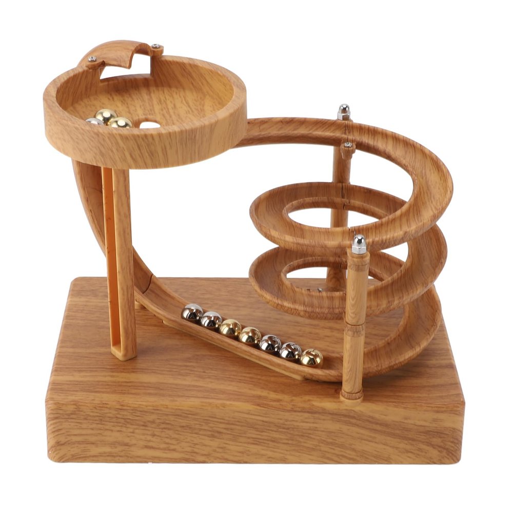 BAFOVY Art Perpetual Motion Machine, Exquisite Design Stress Relief Desk Toy with Rolling Ball Motion, for Home Office Decor Creative Gift (Wood Grain)