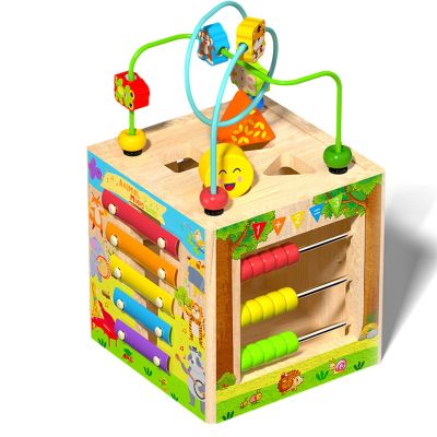 LLTCMAOYI Montesson Wooden Baby Activity Cube, Fine Motor Sensory Development Toy
