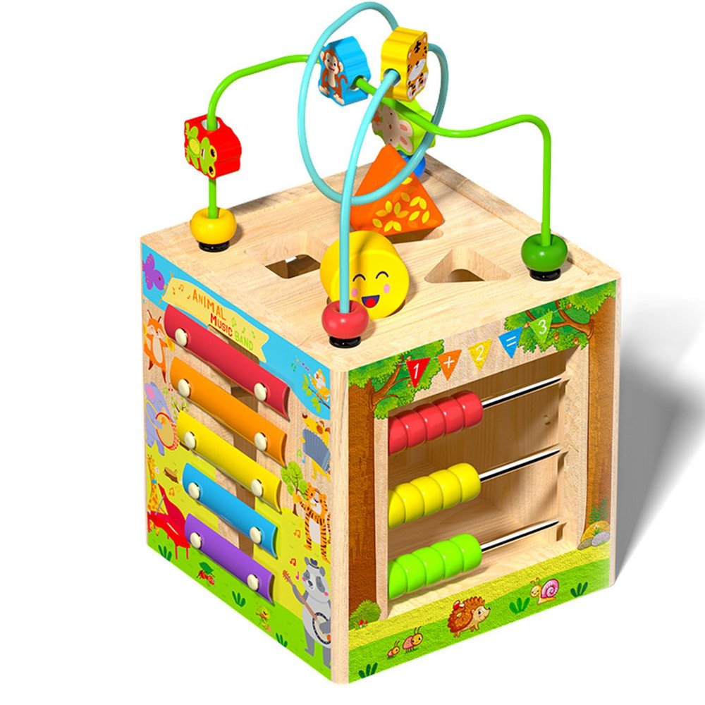 LLTCMAOYI Montesson Wooden Baby Activity Cube, Fine Motor Sensory Development Toy
