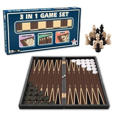 3-in-1 Magnetic Game Set Chess, Checkers & Backgammon Board | MDF Case, Scratch-Resistant Gloss Finish, Portable Foldable Design