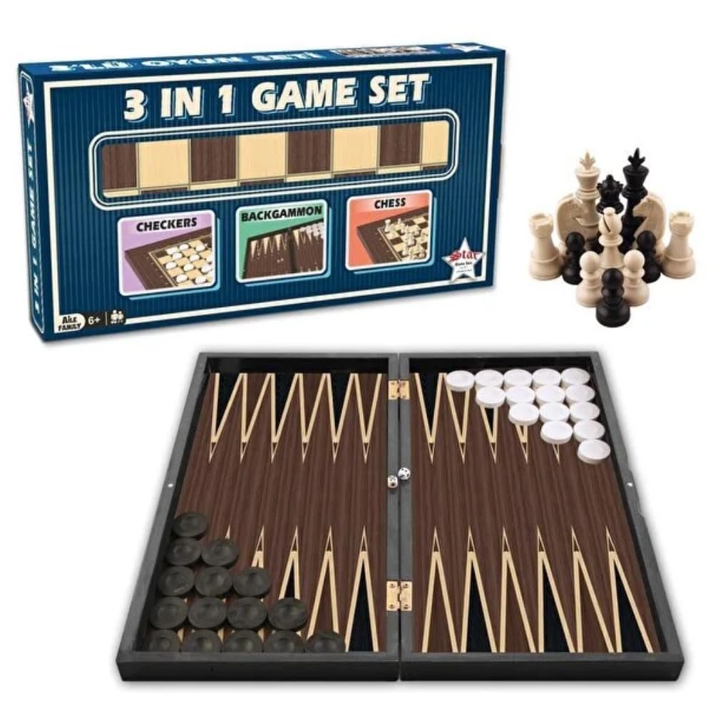 3-in-1 Magnetic Game Set Chess, Checkers & Backgammon Board | MDF Case, Scratch-Resistant Gloss Finish, Portable Foldable Design