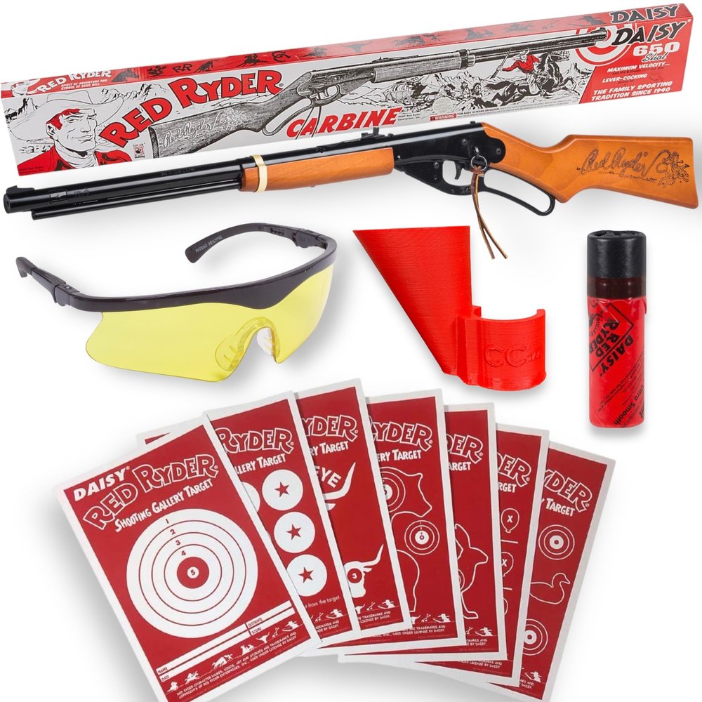 Engrave & Personalize Bundle - 5 Items - Engrave 3 Places - Red Ryder BB Gun, Protective Safety Glasses, Speedy BB Funnel, 25 Targets, 350 BB's - Make a Memorable for A Lifetime