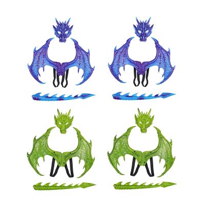2x Dinosaur Tail Set Kids Dragon Costume for Carnivals Party Favors Dancing Dinosaur Tail Set Kids Dragon Costume for Carni