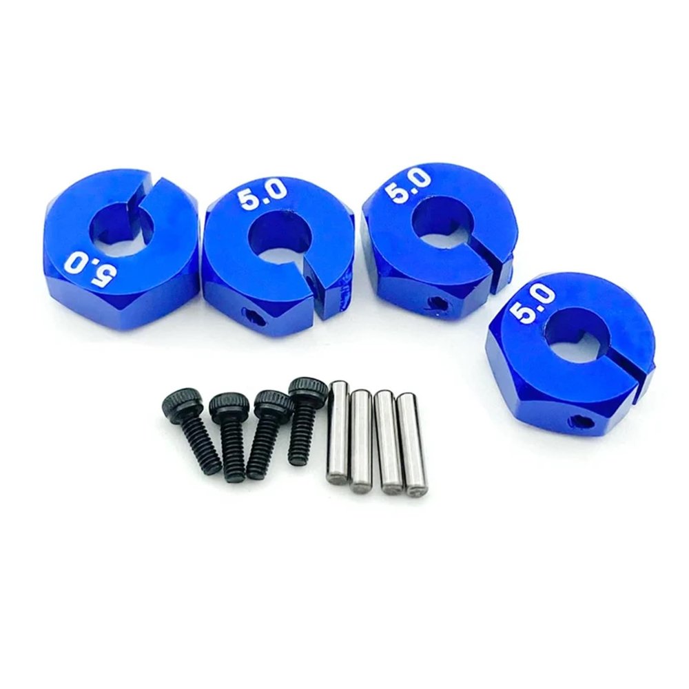 4 Pcs Aluminum 5/6/7mm Thickness Wheel Hex 12mm Drive Hubs With Pins Screws to RC Car Crawler Trucks for HSP for Tamiya confident(5mm blue)