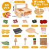 WoodTrove Wooden Pizza Toy, Wooden Pizza Counter Playset with Bake Oven, Montessori Pretend Play Toys, Play Food and Accessories, Cooking Pretend Play Toys for Boys Girls Age 3+ view 2