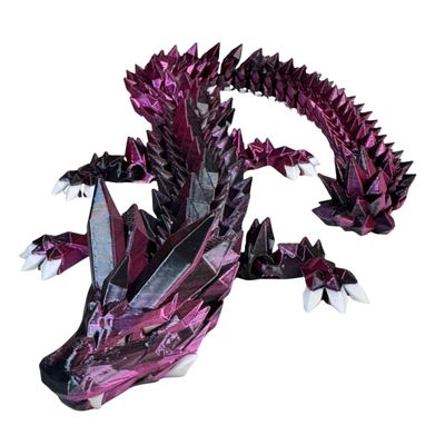 24" Deluxe 3D Printed Crystal Dragon Flexible Articulating and Large Size at 24 inches (Black Purple Metalic Dual Color Gradient)